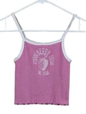 BRANDY MELVILLE Strawberry Fields Pink Spaghetti Strap Tank Top Coquette Y2K